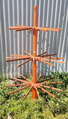 Vintage Orange Industrial Drying Tree Rack Wood Folding Herb