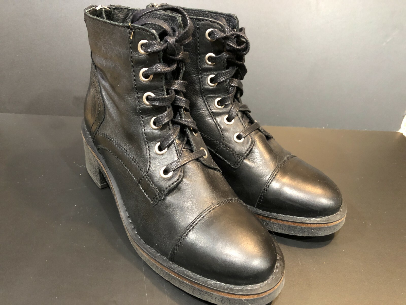 Aldo Women's Black Leather Ankle Boots Lace Up Zip Cl… Gem