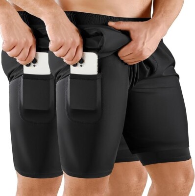 Laufshorts 2 in 1 leicht schnelltrocknend Handytasche Anti-Scheuern Größe M