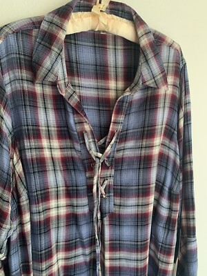 NWT 1X Seven 7 Plaid Tie Tunic Top Blouse Boho Western Plus Size Seven7