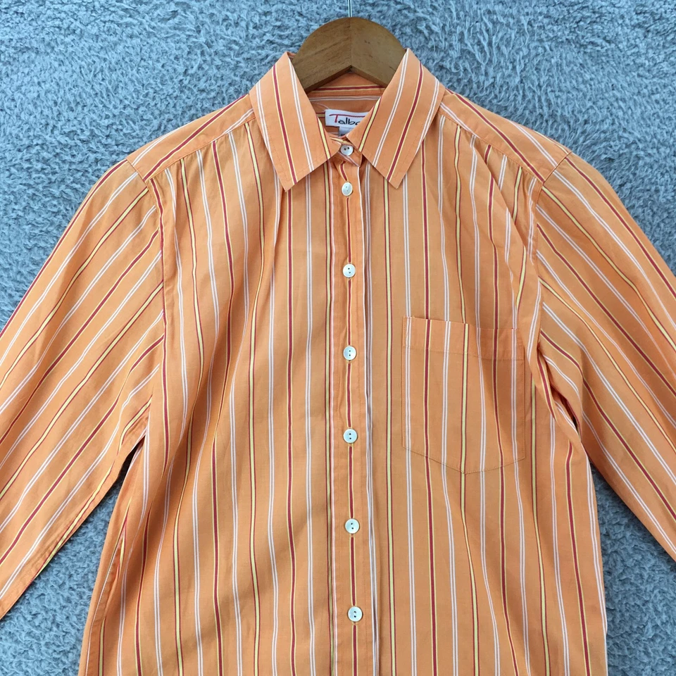 Talbots Button Up Casual Shirt Mens 4 Orange Striped Cotton Long Sleeve Collared - Image 2 of 4