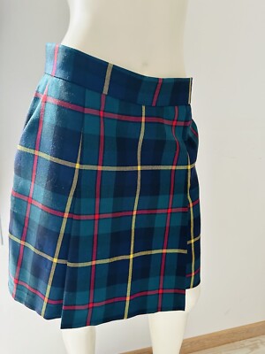 Moschino Cheap Chic Green Red Wool Tartan Plaid Straight Skirt Size IT 46 M-L