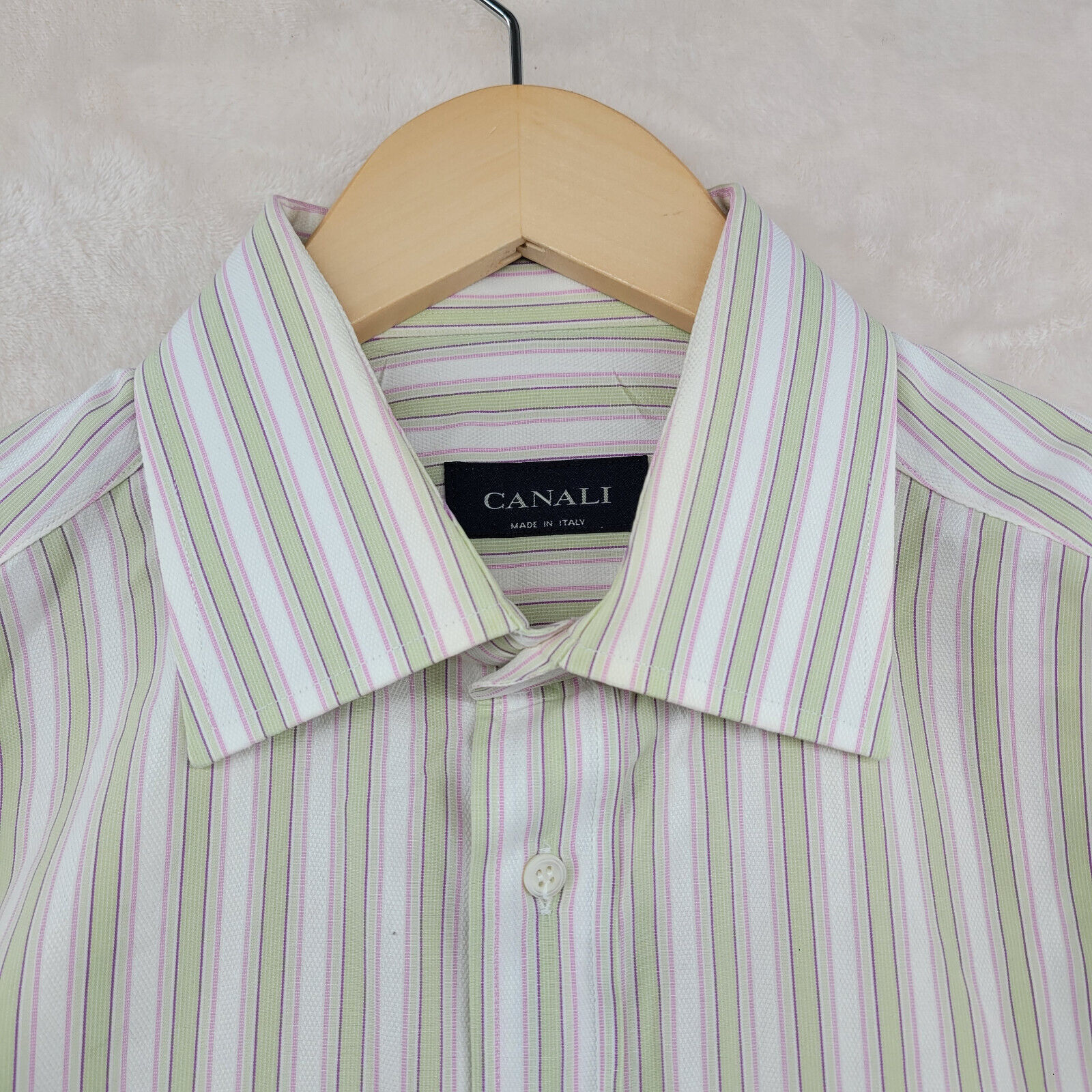 Canali Men Size 16 (41)  Striped Cotton Long Slee… - image 2
