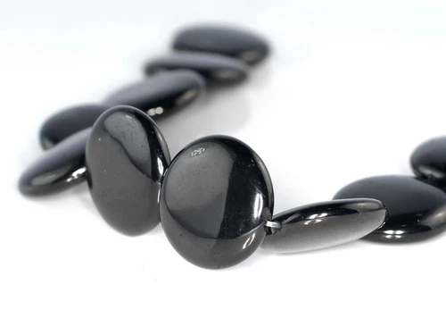 20MM BLACK JET GEMSTONE ORGANIC FLAT ROUND CIRCLE LOOSE BEADS 15.5inch - Picture 3 of 4