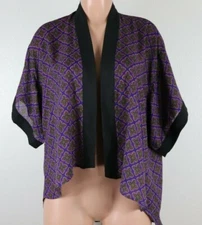 Sans Souci Women’s Size Small Purple Black Cardigan Semi Sheer Short Sleeve   