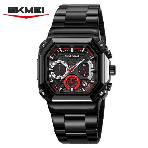 SKMEI Men Steel Watch Rectangle Quartz Wristwatch Multifunction Male Black Watch - Picture 23 of 26