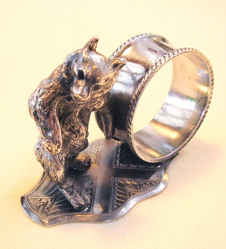 Antique Set, 4 Silver Plated Grizzly Napkin Rings