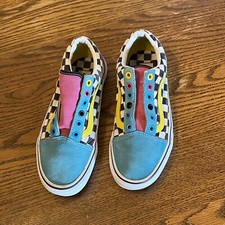 VANS Size Men 5.5- Women 7 Old Skool Multi Color Checkered Skater Shoes