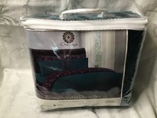 Chanasya Reversible Velvet orange Teal Foliage Leaves Duvet Cover Set