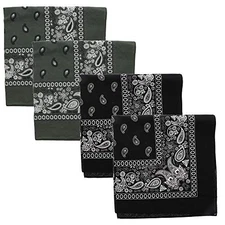  Extra Large Paisley Bandana 27x27 Inch - Set of 4 2 Olive 2 Black