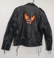 Wilsons Open Road Black Leather Motorcycle Jacket Harley Davidson Patch Large L