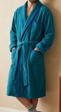 LL Bean Robe Men's M Vintage Fleece Retro Turquoise Blue Pockets Hipster Rad