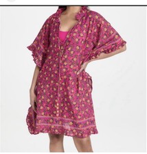 Farm Rio Pink Bright Fruit Dots Pineapples Casual Tunic Travel XS New