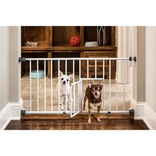 Expandable Extra Wide Pet Gate with Small Pet Door White 18-31 Inches