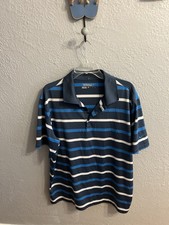 Nike Polo Shirt Mens Short Sleeve Dri Fit Blue White Striped Golf Size XL