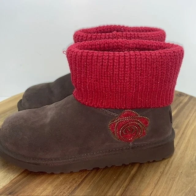 UGG Niños Niñas Jóvenes 3 Marrón Rojo Mini Botas Southern Belle 1003215K Foto 2 de 4