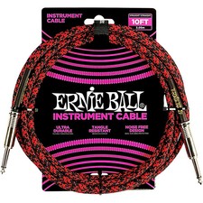 Ernie Ball Braided Straight to Straight Instrument Cable 10 ft. Red/Black
