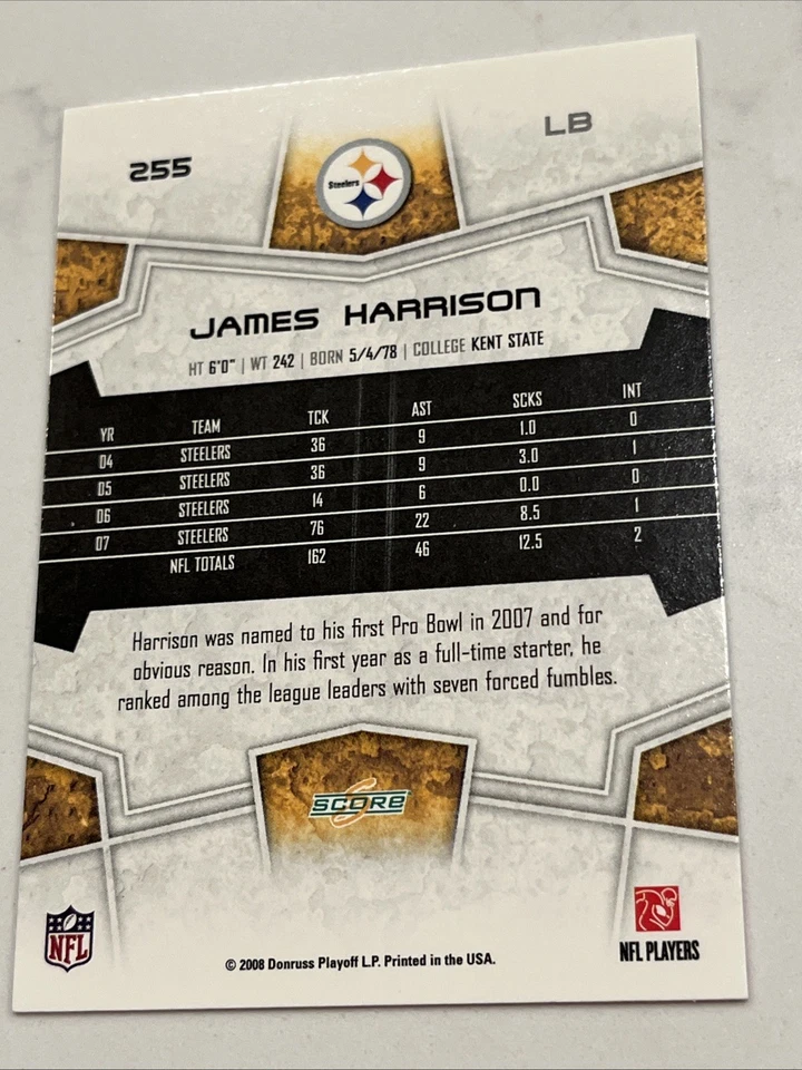 2008 Score Super Bowl RED #255 James Harrison RC - Image 2 of 2