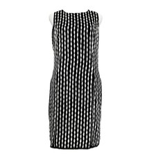 Vintage Scala Size 8 Beaded Black White Silk Cocktail Dress Sheath Midi Evening