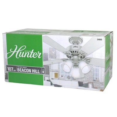 Hunter 24905 Beacon Hill Deckenventilator Licht Zugkette 107 cm Weiß helle Eiche