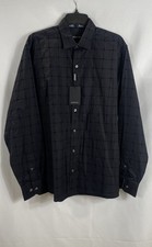 Bugatchi NWT Men's Black Windowpane Cotton Classic Fit Button Up Shirt Medium