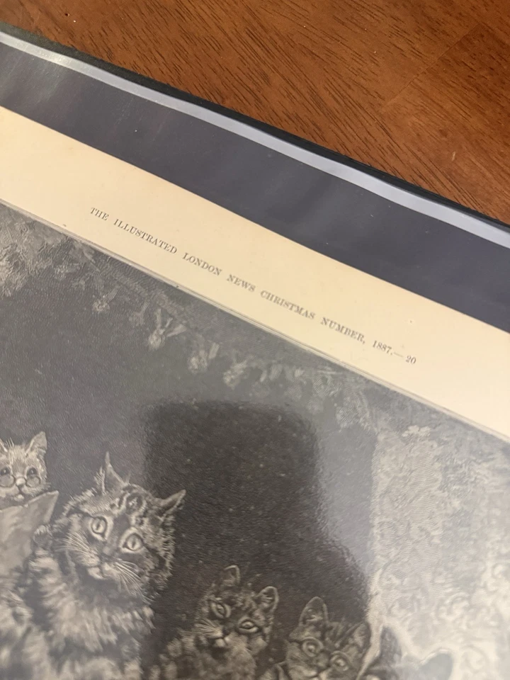 Grabado en madera "Puss At The Play: Tragedy And Comedy" de Louis Wain 1887 Foto 4 de 4