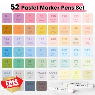 VigorFun 52 Pastel Alcohol Markers Brush Chisel Tip Sketch Art Pens