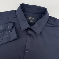BYLT Premium Basics Men's Large Long Sleeve Button Up Shirt Navy Blue Stretch