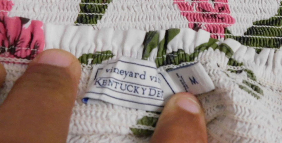 Vineyard Vines Kentucky Derby Dress Roses Flutter Sleeve Smocked Midi 2023 sz M - Image 4 of 4