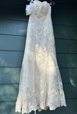 Maggie Sottero Ivory Wedding Dress Size 6 Corset Beaded Lace Cap Sleeves Emma