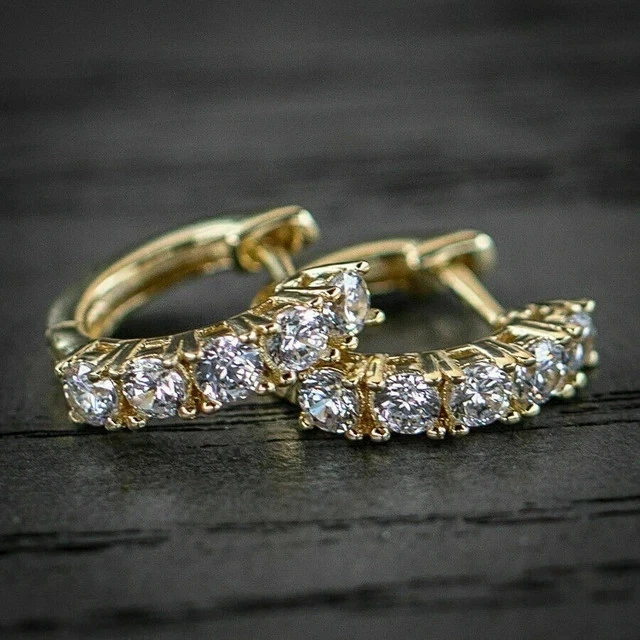 0.80Ct Lab Created Diamond Huggie Hoop Earrings Solid 14K Yellow Gold Finish - Image 2 of 4
