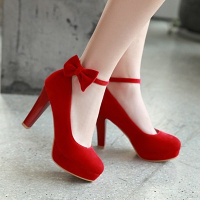 Frauen Damen Schleife Wildleder Mary Jane Plattform High Heels Schuhe Party