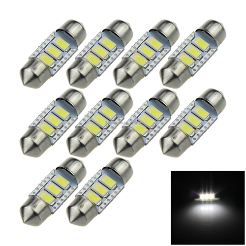 10x White 28mm Festoon LED Bulbs – 5050 6 SMD For Car Dome Map License Plate Lights (12V)