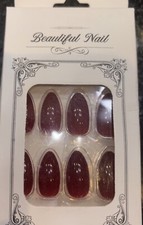 Press on Nails Medium Almond Shape Fake Nails Dark Red