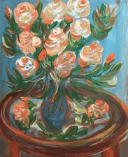 Still Life with flowers oil painting expressionism signed