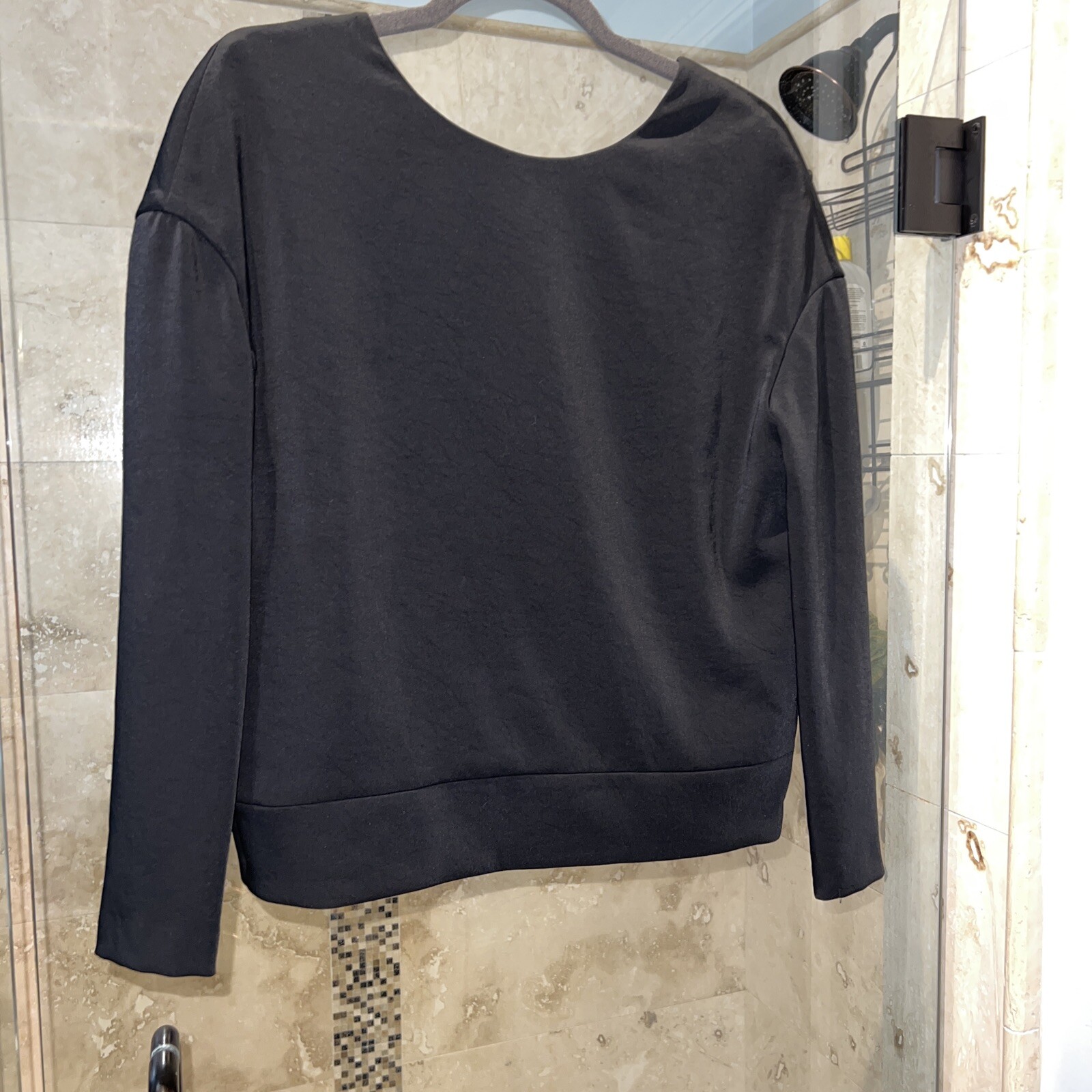 J Brand Blouse Top Shirt Womens XS Black Crew Low Layered Back  Details