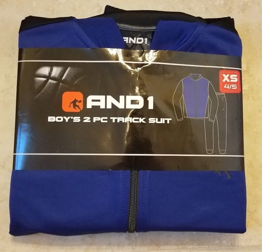 AND1 Full-Zip Track Suit 2pc Black Blue Activewear Boys Size AND1 Full-Zip Track Suit 2pc Black Blue Activewear Boys Size