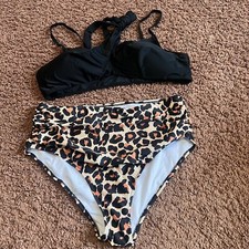 Womens 2 Piece Bikini Swimsuit High Waisted Cheetah Animal Print Size XXL NEW