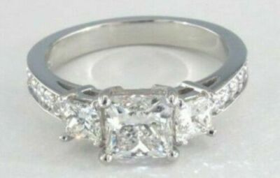 2.15Ct White Princess Cut CZ Three Stone Engagement Ring Solid 14K ...
