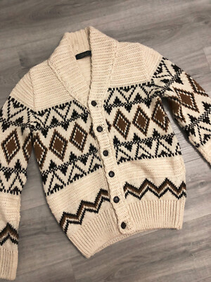 Zara Man Southwestern Geometric Chunky-Knit Cardigan Size M