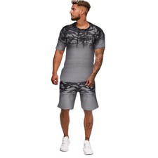 Men Tracksuit Hooded Short Sleeve T-Shirt Shorts Set 2 Piece Outfits Sportswear