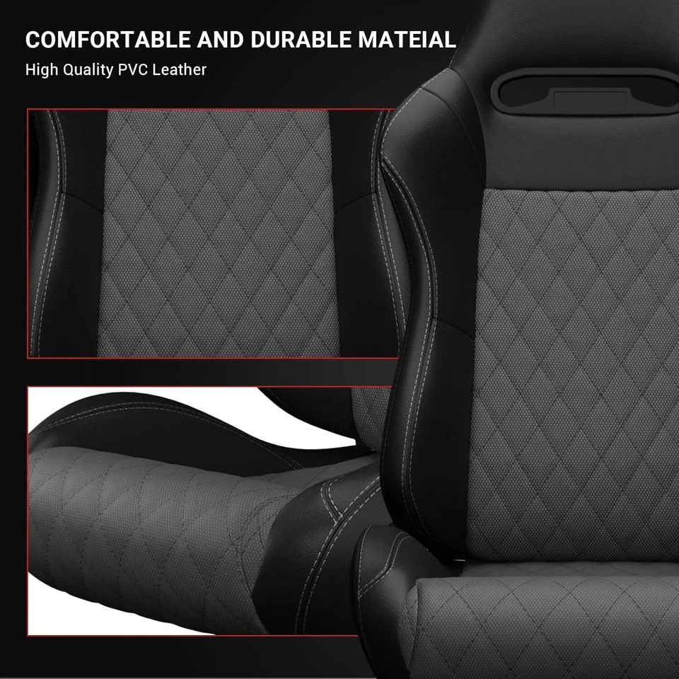 2PCS Adjustable Universal Racing Seats w/ Sliders, Bucket Seats for Mitsubishi - Imagem 3 de 4