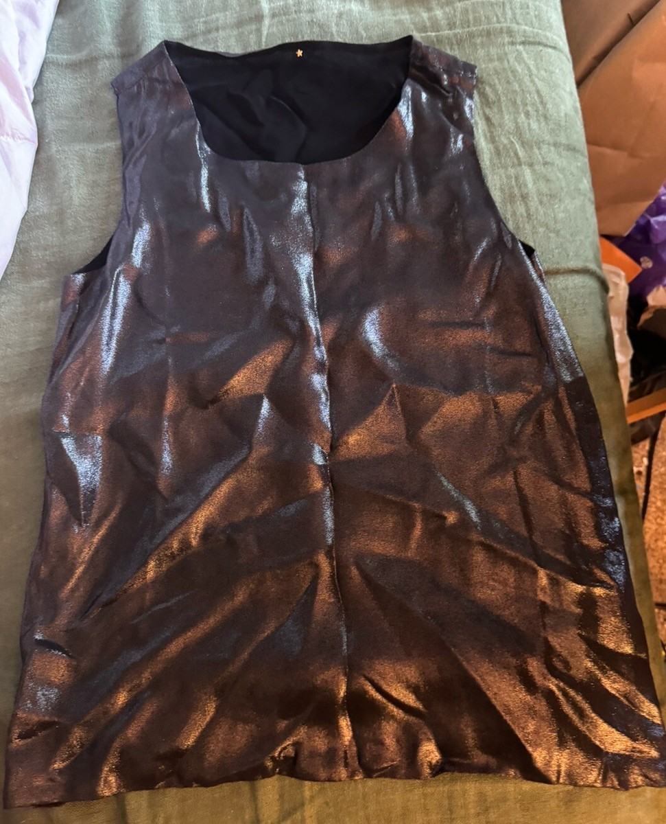 Peter Cohen Womens Silk Sleeveless Tank Blouse Black Shimmer Size