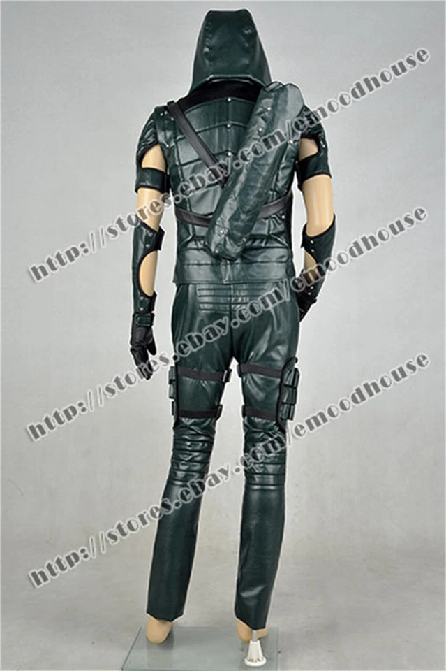 Serie de TV Flecha Verde Cosplay Oliver Queen Disfraz Cuero Verde Oscuro Conjunto Completo Foto 4 de 4