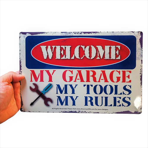 Willkommen - Meine Garage Meine Werkzeuge Meine Regeln - 8" x 12" Metall Blech lustiges Bar Schild Wand - Bild 1 von 6