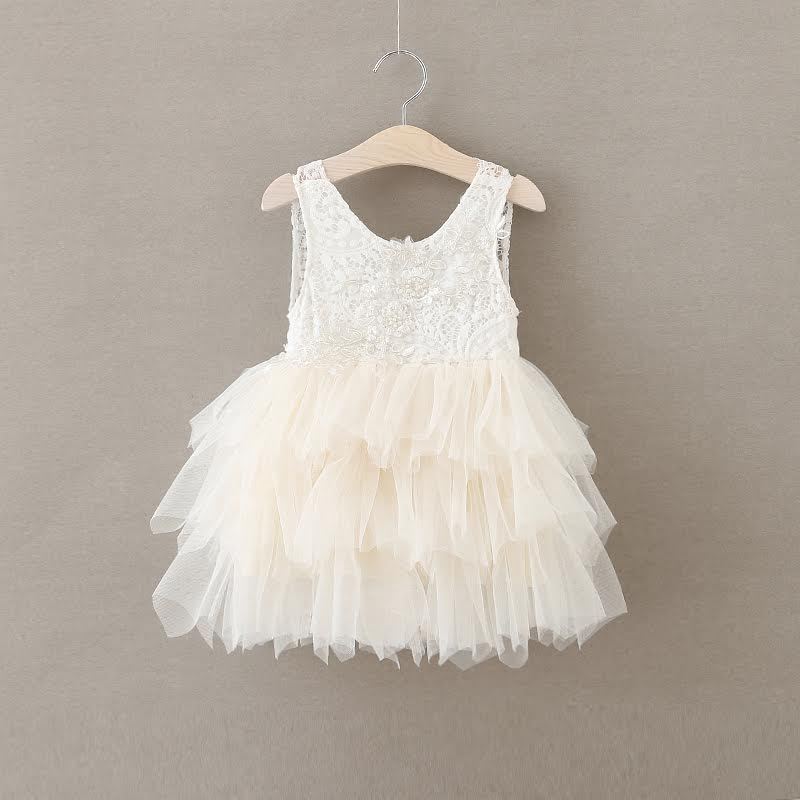 Boutique Kids Tutu Lace Tulle Flower Girls Cream Flowergirl Dress