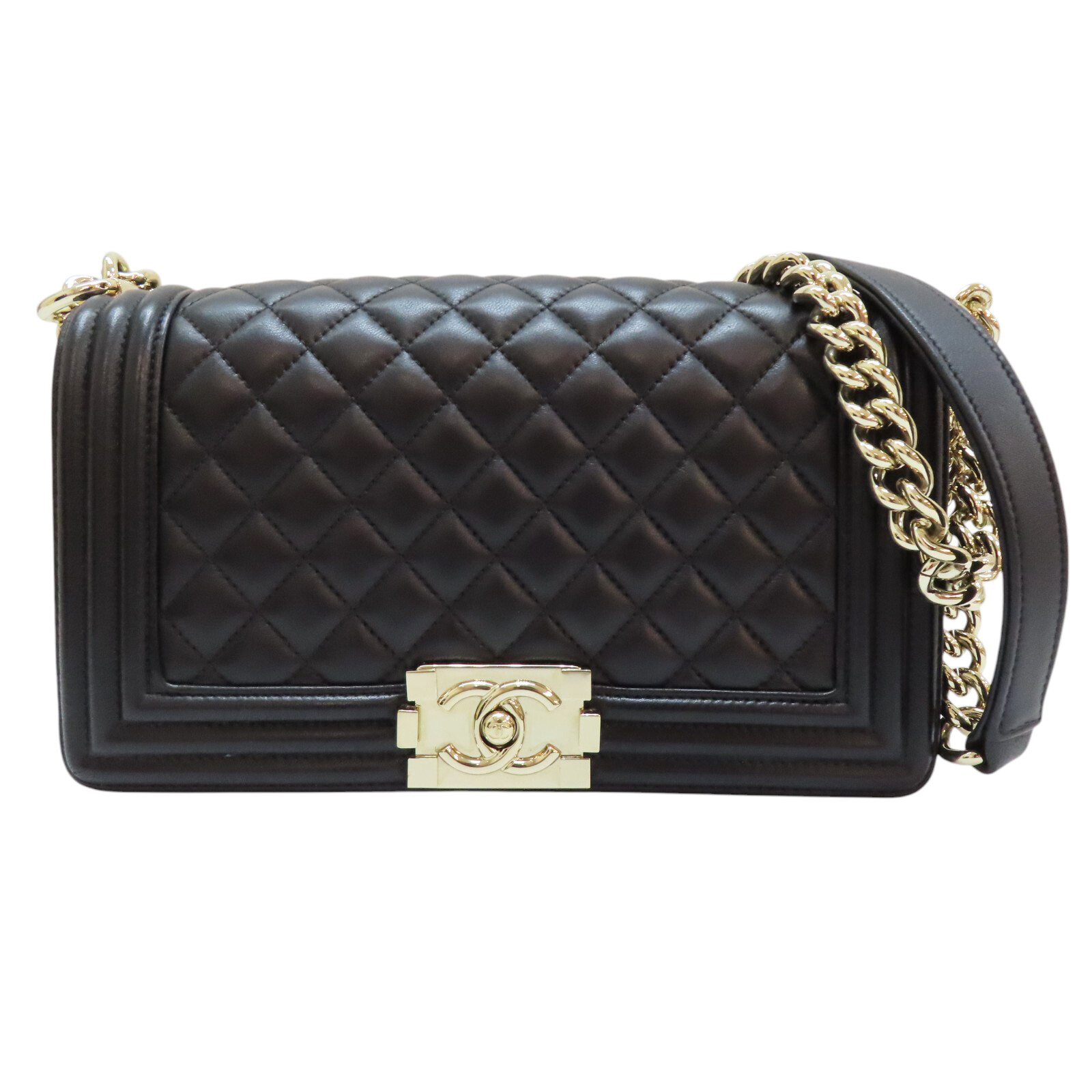 CHANEL Boy Flap Bag Black Quilted Lambskin Leather with Chain Strap  