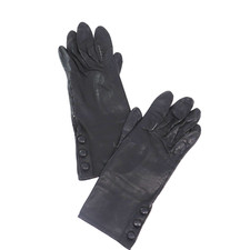 Miss Aris Gloves Women 7 Small Black Leather Wrist Snaps Covered Buttons Lined