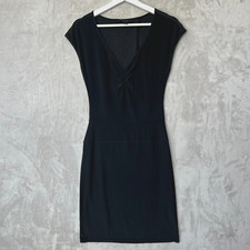 Express Black Short Sleeve Fit & Flare Stretch Knit Dress Sz S Cut Away Back Y2K