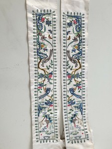 PAIR ANTIQUE CHINESE QING SILK EMBROIDERY ROBE FORBIDDEN STITCH SLEEVES 19TH C